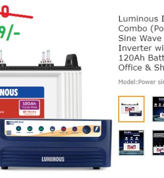 Luminous Inverter & Battery Combo (Power sine 800 Pure Sine Wave 700VA/12V Inverter with RC15000 PRO 120Ah Battery) for Home, Office & Shops