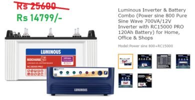 Luminous Inverter & Battery Combo (Power sine 800 Pure Sine Wave 700VA/12V Inverter with RC15000 PRO 120Ah Battery) for Home, Office & Shops