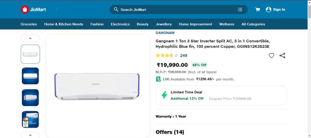 Air conditioner Worth 39,000 AT Just Rs 19,990 (Limited Time Deal) Lowest online