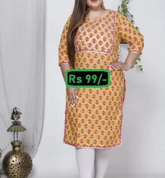 Women Block Print Cotton Straight Kurta Starting From Rs 99 (93% Discount)