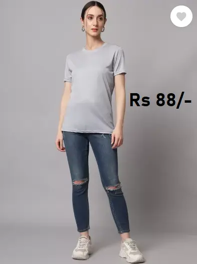 Women Solid Round InkTees T-Shirt fro Rs 88 (82% Discount)