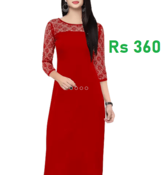 Women Lace Straight Kurti Red For Rs 360 (88% Discount)