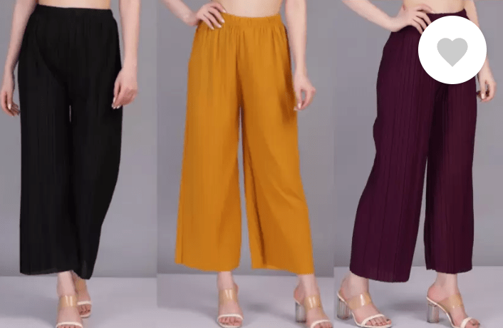 Women's Regular Fit Multicolor Palazzo Pack of 3 for Rs 439 (66% Discount)