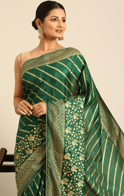 Vichitra Silk Foil Work Striped Saree at just Rs 551 (85% Discount) @Myntra